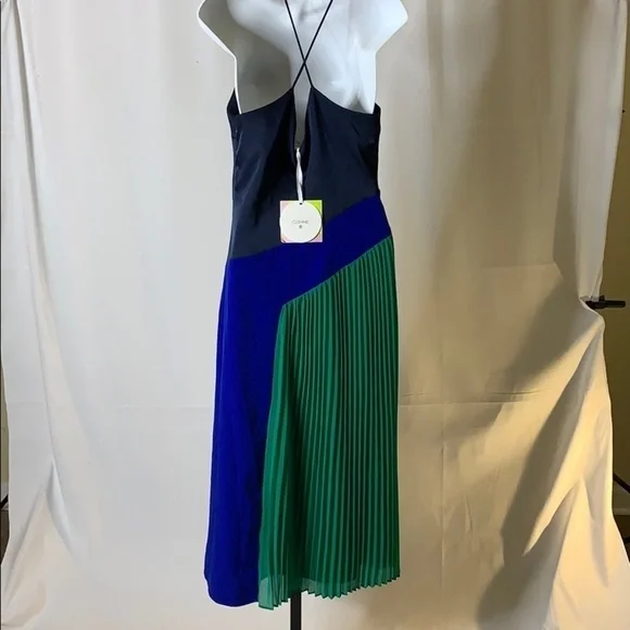 NWT Cushnie Pleated Slip Dress Navy Green - Picture 5 of 6
